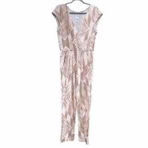 Anthropologie Corey Lynn Calter Geo tan cream jumpsuit pockets size medium